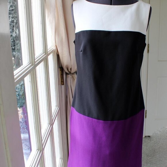 Sandra Darren dress Size 6 dress classic dress black white purple - Picture 2 of 7